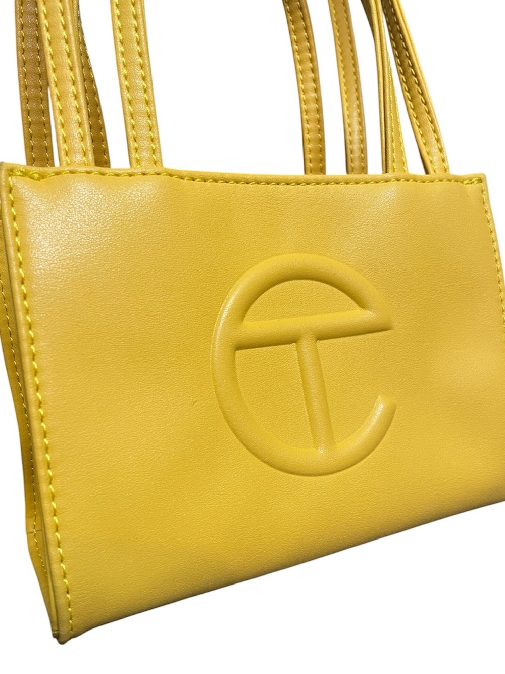 Telfar Small Yellow Mini Top HandleTote Shoulder Bag with Embossed Logo - Picture 3 of 9